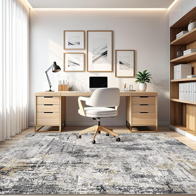 LOONGRUG 7x9 Area Rug Washable Large Neutral Modern Living Room Rugs | Abstract - Image 8
