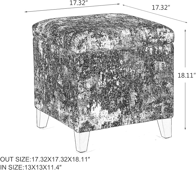 Adeco 18 Inch High Cube Ottoman Storage, Linen Chair Foot Stools, Upholstered - Image 2
