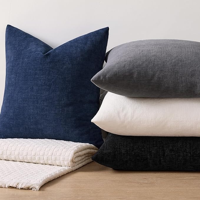 MIULEE Navy Chenille Couch Throw Pillow Covers, 20x20 | Set of 2, Soft Coastal - Image 7