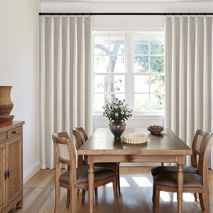 MIULEE Birch Pinch Pleated 100% Blackout Linen Curtains 40x96 Inches | Room - Image 7