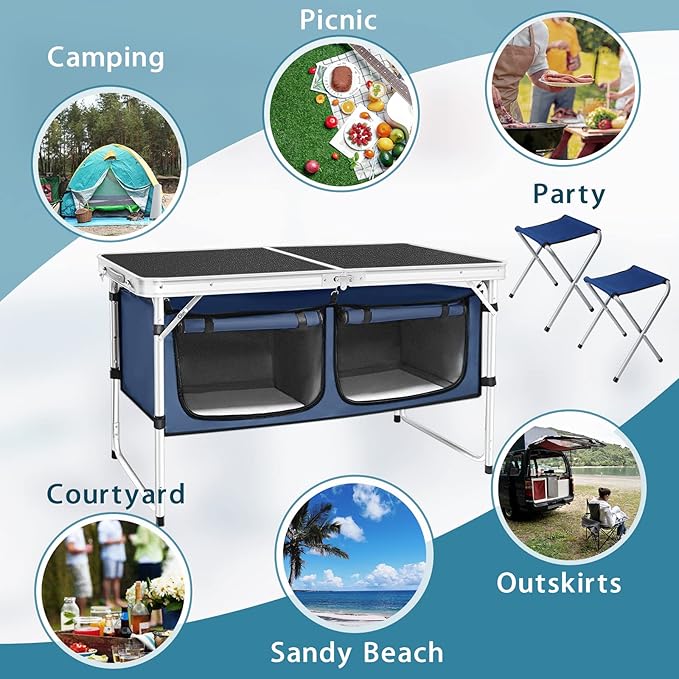 Folding Camping Table with Storage Compartment Aluminum Lightweight Camp - Image 4
