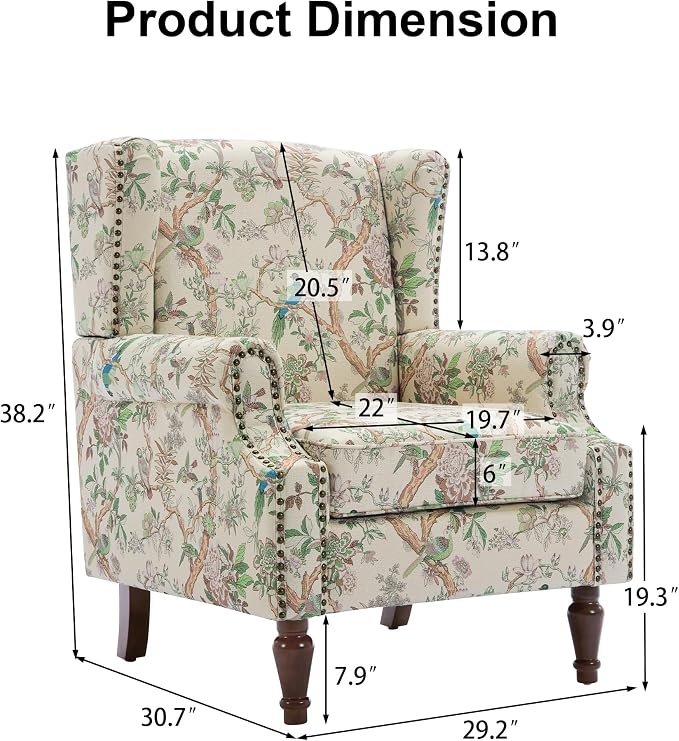 Pia Ricco Set of 2 Floral Accent Chairs, High Back Upholstered Armchairs - Image 2