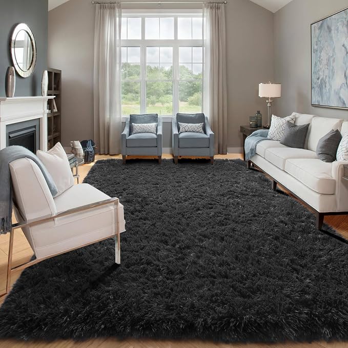 Black Area Rugs for Bedroom Living Room, Fluffy Fuzzy Shaggy 4x6 Bedside Rug - Image 8