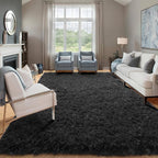 Black Area Rugs for Living Room Bedroom, 5x8 Fluffy Shaggy Rug, Soft Plush - Image 4