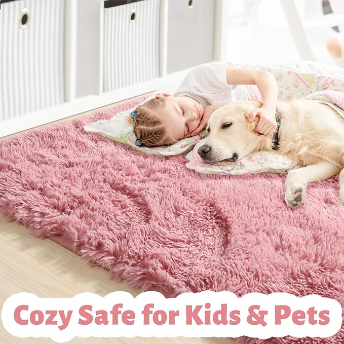 Amdrebio Blush Pink Shaggy Small Area Rug 3x5 - Image 2