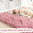 Amdrebio Blush Pink Fluffy Kids Area Rug 5x7 - Image 2