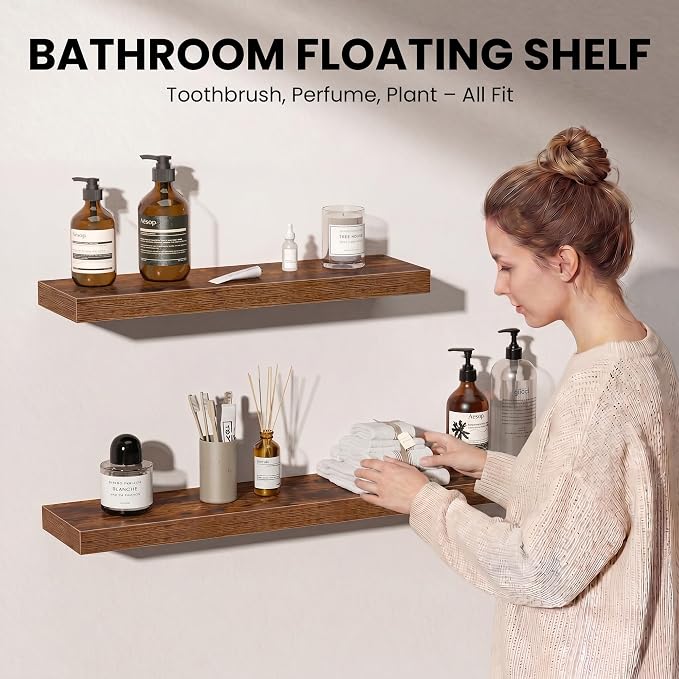 Fun Memories Floating Shelves for Wall, 48 Inch Long Set of 2 Rustic Wood Wall - Image 4