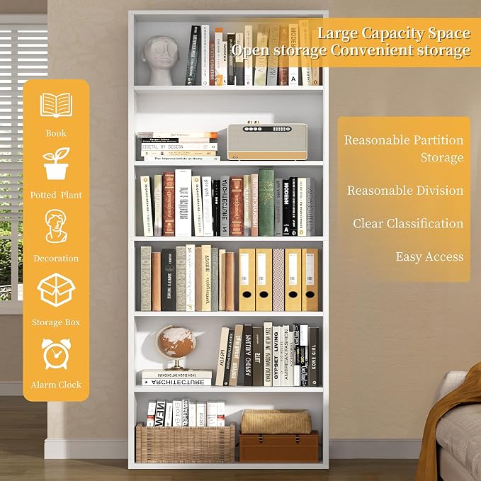Shintenchi Bookshelf, 6-Tier Open Bookcase and Bookshelves, 6 Shelf Display - Image 7