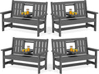 SERWALL Outdoor Bench with Cup Holder, Oversized 58" HDPE Porch Bench Suitable by SERWALL