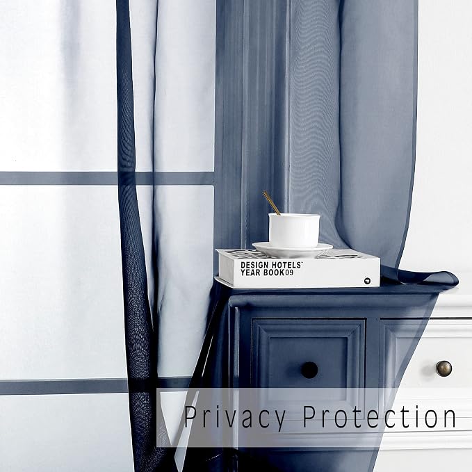 Navy Blue Sheer Curtains 2 Panels - Image 2