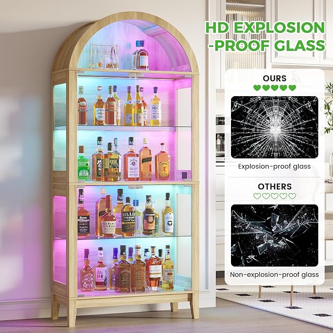 HNEBC Arched Display Case with RGB Lights, LED Curio Cabinet with Shelf - Image 6