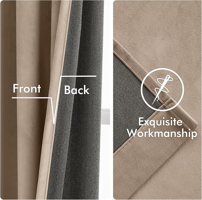 MIULEE Velvet Curtains 50W x 90L 2 Panels Camel Beige Blackout Curtains | - Image 6