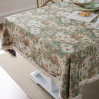 Aesthetic Green and Beige Floral Table Cloth, Linen Texture Table Cloth - Image 9