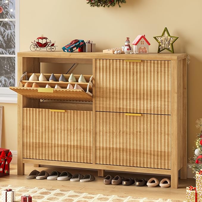 YOMILUVE Shoe Cabinet Storage for Entryway, Fluted Shoe Cabinet - Image 3