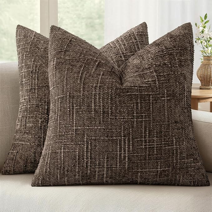 MIULEE Chenille Textured Fall Throw Pillow Covers Brown 18x18 Set of 2 | Slubby by MIULEE