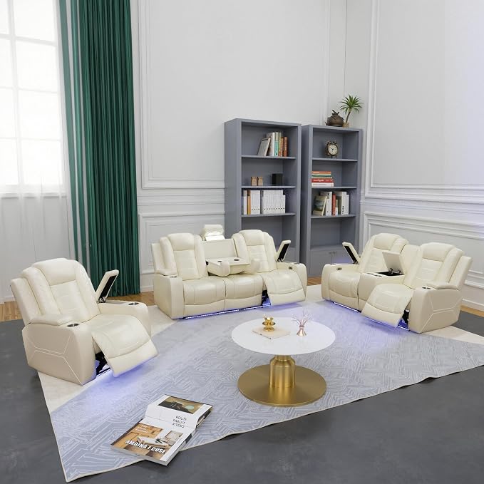 Power Recliner Sofa Set with LED, Leather Reclining Sofa Set, Living Room - Image 9