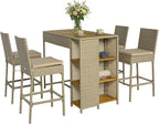 Outsunny 5 Piece Outdoor Bar Set, Wicker Outdoor High Top Table and Chairs by Outsunny