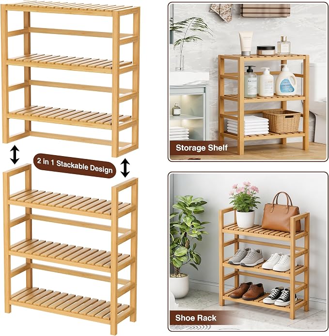 VASMIA 6-Tier Bamboo Shelf, Bamboo Storage Shelving Unit, Tall Bookcase - Image 6
