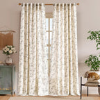 Extra Long Grey Vintage Floral Linen Curtains Farmhouse 2 Panels | Elisa Series - Image 2