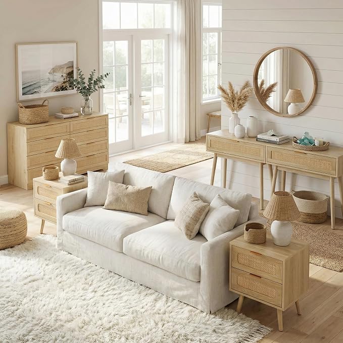 HOPUBUY Living Room Table Sets of 2, Boho Drawer and Large Drawer Nightstand - Image 4