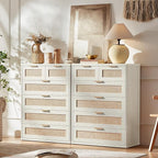 LEYAOYAO White Dresser for Bedroom Set of 2, Modern 6 Drawers Boho Rattan - Image 2