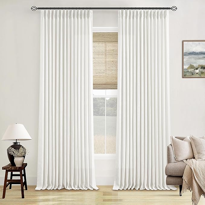 Beige White 120 Inch Curtains High Ceiling Tall Curtains 2 Panels | Pinch by Twodrapes