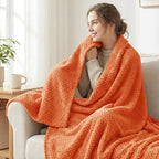 Exclusivo Mezcla Soft Waffle Fleece Bed Blanket King Size, Burnt Orange | - Image 2
