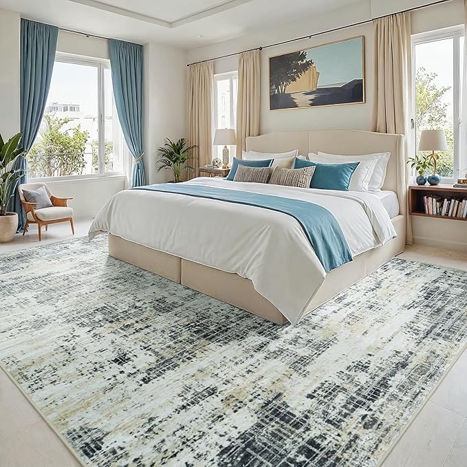 6x9 Washable Area Rug for Living Room Bedroom: Non-Slip Modern Black Gray | - Image 2