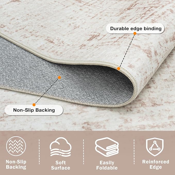 10x14 Area Rug for Living Room Bedroom: Non-Slip Modern Beige White | Machine - Image 5