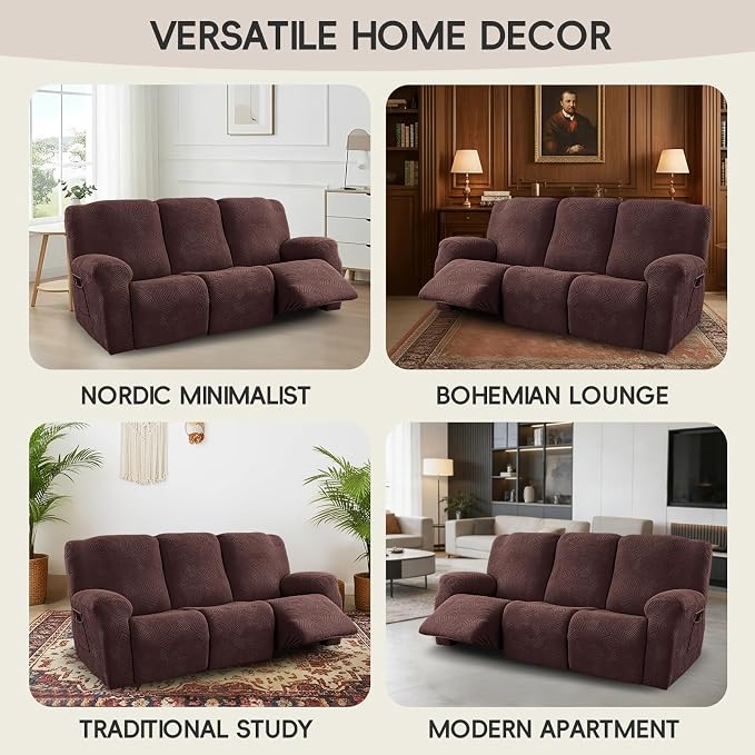 5-Piece Recliner Sofa Covers, Stretch Geometric Strokes Jacquard Recliner Sofa - Image 7