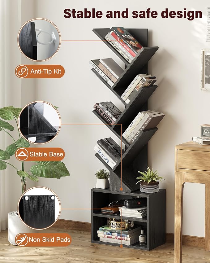 SUNMORY 6 Tier Tree Bookshelf, Small Bookcase - Image 5