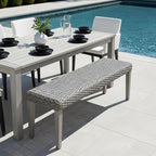 Outdoor Rattan Backless Bench, All-Weather Wicker & Solid Acacia Wood, - Image 7
