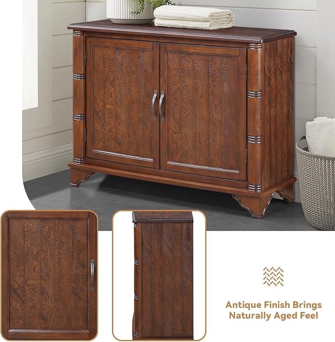 40" Solid Wood Buffet Storage Cabinet, Vintage Console Table - Image 5