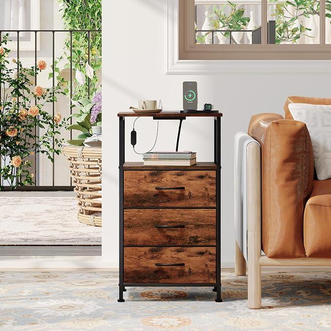 Somdot Tall Nightstand with Charging Station and LED Light - Image 7