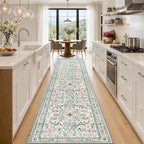 PLHXFR 2.6x14 Washable Runner Rug：Floral Indoor Kitchen Carpet Green Beige | by PLHXFRSoftAreaRugs