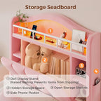Twin LED Bed Frame with Storage Headboard & 2 Storage Drawers, Princess Velvet - Image 4