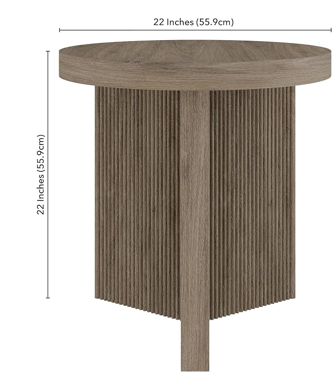 Henn&Hart 22" Fluted Scandinavian Round End Table, Ribbed Side Table, Nightstand - Image 3