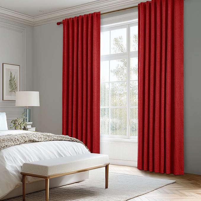 MIULEE 100% Blackout Linen Curtains 42 x 84 Inch Christmas Red 2 Panels | - Image 8