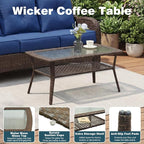 Patio Furniture Set, High Back Rattan Sofa & Swivel Rocker Chairs, Weather - Image 8
