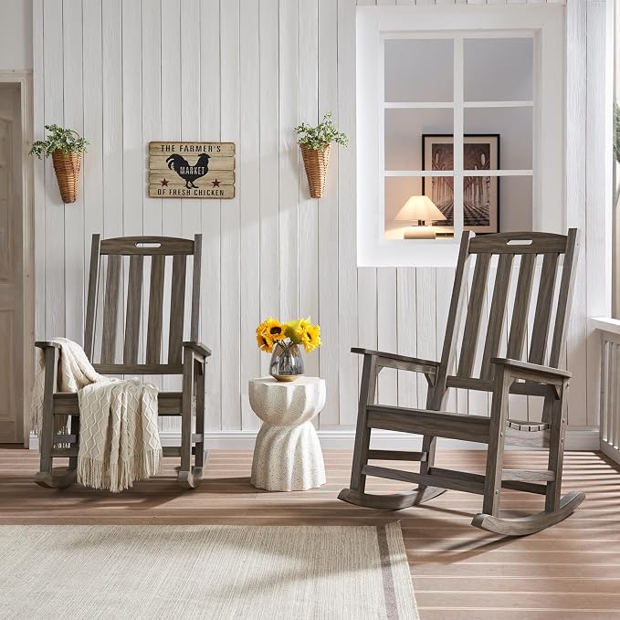 Psilvam Outdoor Rocking Chair, Poly Lumber Oversized Rocking Chair - Image 6