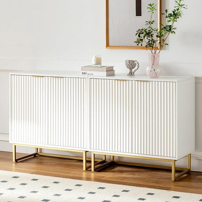 EYYTHUNG Fluted Storage Cabinets Set of 2, Sideboard Buffet Cabinet Accent by EYYTHUNG