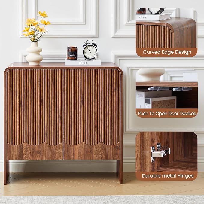 FurSch Fluted Sideboard Buffet Cabinet Set of 3, Mid Century Modern Storage - Image 6