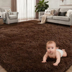 Area Rug Living Room Bedroom: 4x6 Fluffy Plush Shag Carpet Brown | - Image 2