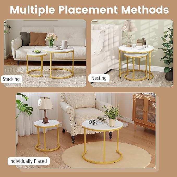 Giantex Nesting Coffee Table Set of 2, Round Stacking Side Tables - Image 5