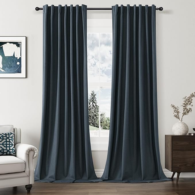 100% Blackout Linen Curtains 120 Inch Length 2 Panels Set by Guken