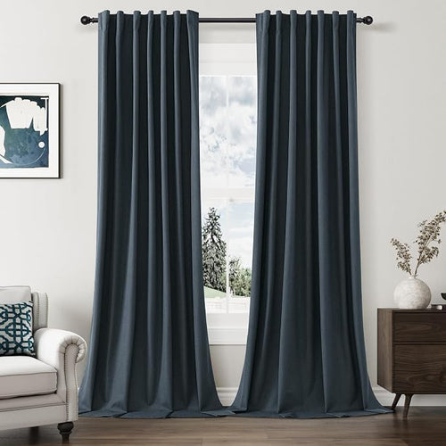 100% Blackout Linen Curtains 96 Inch Length 2 Panels Set by Guken