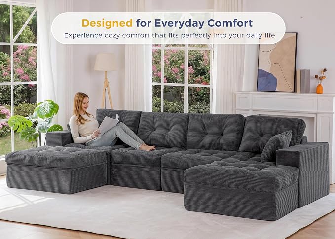 MAXYOYO 132" U Shaped Modular Sectional Sofa - Image 3