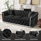 84.6" Luxury Chesterfield Sofa Velvet Tufted Sofa Black and Silver Couch - Image 7