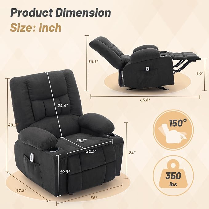 Rocker Recliner Chair with Massage and Heat, Recliner Chair - Image 2