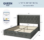 Allewie Queen Size Lift Up Storage Bed, Button Tufted Headboard - Image 2